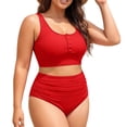 thumbnail image 4 of Plus Size 2 Piece Swimsuit High Waisted Bikini Control Bathing Ribbed 2026 Swimwear Womens Bathing Suits Shorts Set Sports Swimsuits for Women with Zipper in Back Womens Swim Shorts 2x Woman Swimsuit, 4 of 4