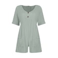 thumbnail image 4 of Rompers for Women Solid Color Casual Short Sleeve V Neck Jumpsuits with Pockets Mint Green 3XL, 4 of 8