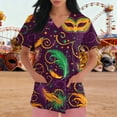 thumbnail image 3 of Lumtrix Mardi Gras Print Scrubs for Women Design Plus Size V Neck Nursing Uniform 2026 Spring Summer Short Sleeve Tops With Pockets Side Slit Shirt Light Purple XL, 3 of 5