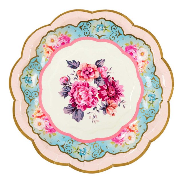 Plato de papel grande de porcelana azul y blanca con flores, 17,5 cm, plato de papel desechable, plato de encaje vintage para bodas