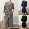 thumbnail image 5 of Men Bathrobe Solid Color V Neck Cardigan Water Absorption Oversize Male Pajamas for Home, 5 of 7