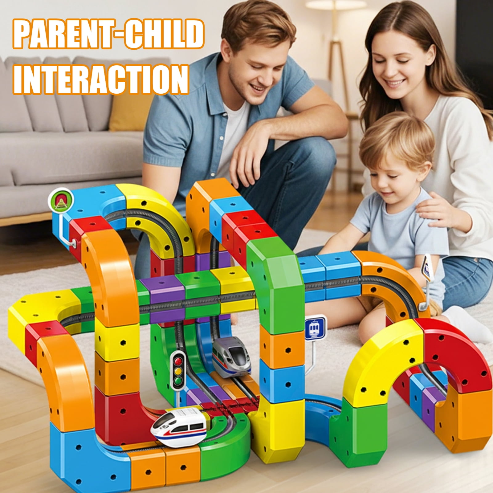 Electric Train Toys Set with 3D Magic Flexible Race Tracks, Snap-On Blocks Building Tracks Set for Boost Creativity and Skills (123 Pcs Random Color)