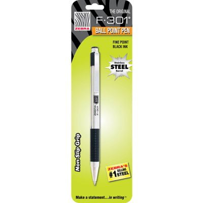 Zebra F-301 Bolígrafo retráctil de acero inoxidable, punta fina, 0,7 mm, tinta negra, 1 unidad