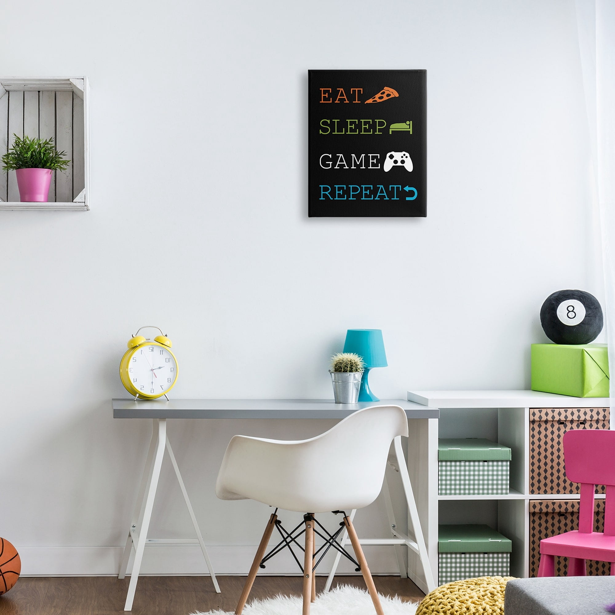 Stupell Industries Eat Sleep Repeat Video Game Iconography Rules,16 x 20, Design by Masey St. Studios