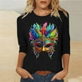 thumbnail image 5 of Nmnitkp Spring 2026 Womens Tops Fashion 3/4 Sleeve Tops for Women Mardi Gras Mask Print Loose Crew Neck Women's T-Shirts, Casual Carnival Spring Wear Women's Tops, Tees & Blouses Black #03,3XL, 5 of 6