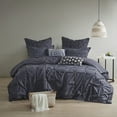 thumbnail image 2 of INK+IVY King/Cal King Masie 3-Piece Elastic Embroidered Cotton Comforter Set, Navy, 2 of 10