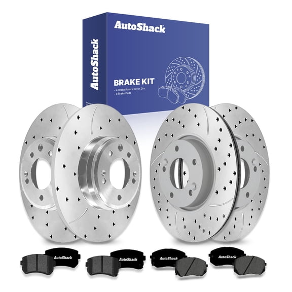 AutoShack Front & Rear Brake Rotors & Premium Pads for Kia & Hyundai, Sportage 2012-2016 Tucson 2013-2015, FWD L4 2.0L 2.4L - Silver Zinc Coated Drilled & Slotted - SilverShield Pro