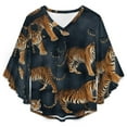 thumbnail image 4 of Dark Blue Tiger Fabric Print Women's V-Neck Blouse With 3/4 Ruffled Bell Sleeves Casual Top Ladies Blouses, 4 of 7