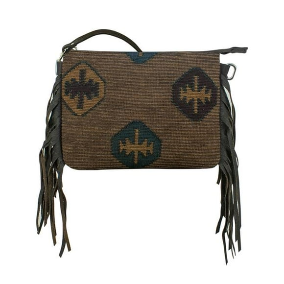 American West 4007789F Hand Woven Tapestry Crossbody with Fringe, Tan