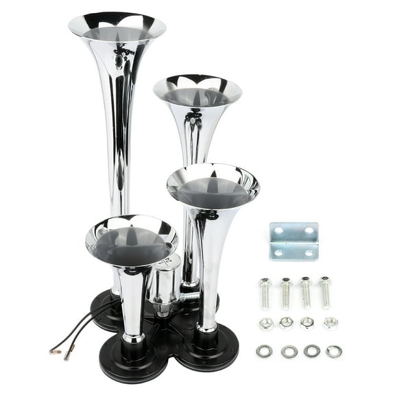 Chrome Air Horn 4 Trumpet Air Hornfor Any 12V Vehicles Trucks Lorrys Trains Boats Cars Vans Kit, 4 Trumpet Train Hornfor Vehicles, Electric Trains Horns Super Loud