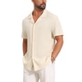 thumbnail image 4 of INSPIRE CHIC Men's Camp Collar Casual Button Down Short Sleeve Hollow See Through Shirts M Beige, 4 of 5