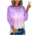 thumbnail image 2 of IROINNID Polyester Long Sleeve T Shirt for Women Comfy Summer Round Neck Print Outing Blouses Tops,Purple, 2 of 4