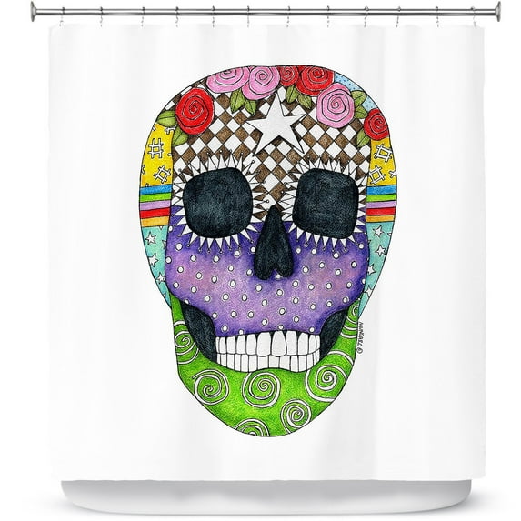 Shower Curtains 70" x 73" from DiaNoche Designs by Marley Ungaro - Sugar Skull White