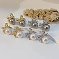 thumbnail image 5 of Pearl Bow Earrings for Women Elegant Rhinestone Dangle Holiday Jewelry Christmas Party Drop Earrings, 5 of 7