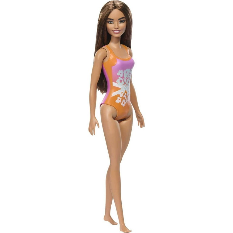 Beach Barbie Doll with Light Brown Hair Wearing Tropical Pink and