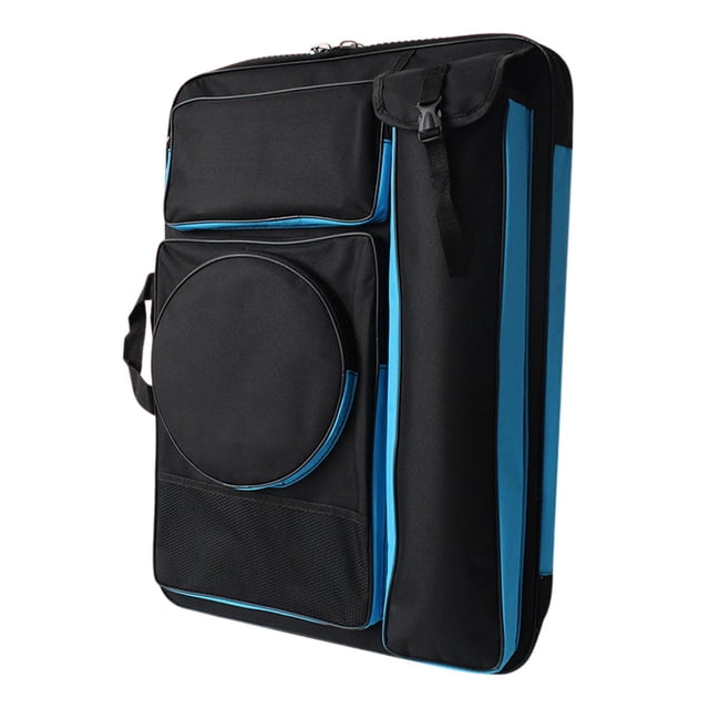Mochila artista, estuche de cartera de arte, transportista de almacenamiento de telas de oxford gran bolsa de dibujo para suministros de manualidades Azul negro