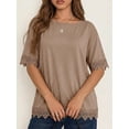 thumbnail image 4 of Women'S Summer Tops Oversized Short Sleeve Shirts Casual Loose Lace Patchwork T-Shirt Outfits Khaki S, 4 of 7