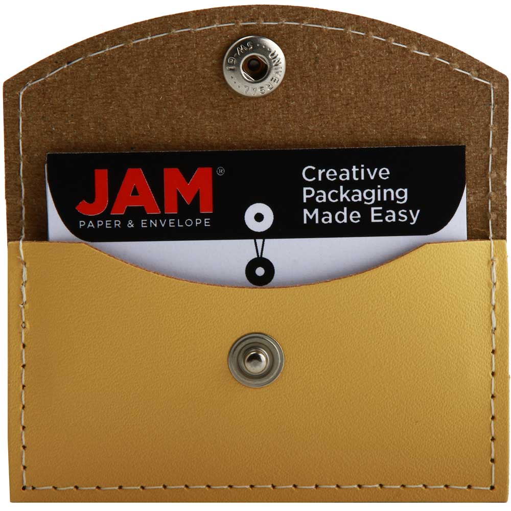 JAM Leather Snap Business Card Case, 1/Pack, Yellow and White
