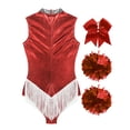 thumbnail image 4 of TiaoBug Womens Sequins Jazz Latin Dance Costume Cheerleading Metallic Tassel Leotard Bodysuit Red S, 4 of 7