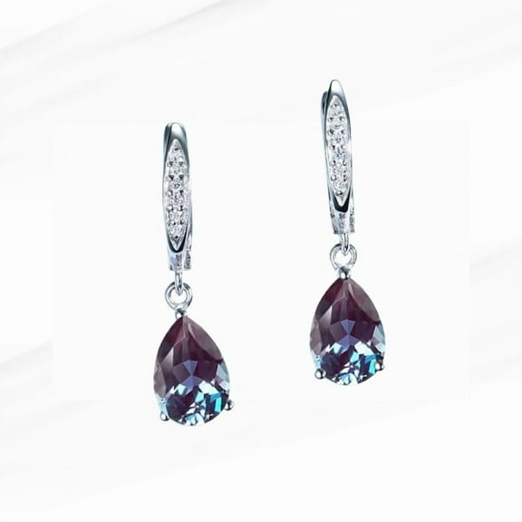 Pear Cut Alexandrite Clip-On Drop Earrings in 925 Sterling Silver – Color-Changing Bridal Earrings for Women – Engagement & Wedding Jewelry