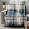 thumbnail image 2 of Blue Brown Plaid Blanket Soft Cozy Warm Throw Blanket for Couch, Plush Fuzzy Flannel Fleece Blankets for Sofa, Vintage Abstract Stripes Lattice Bed Blankets Lightweight Gifts for Women, 40"x50", 2 of 9