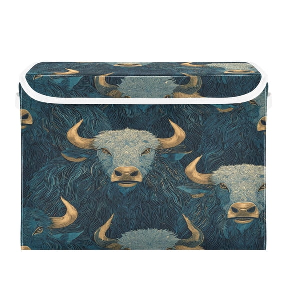 Storage Box With Lid 16.5x12.6x11.8In Foldable Stacked Household Storage Box Blue Bull Seamless