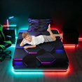 thumbnail image 5 of Manfei Blue Purple Neon Honeycomb Twin Sheets, Glowing 3D Hexagon Bedding, Black Reversible 3 Pieces1 Flat Sheet + 1 Fitted Sheet + 1 Pillowcase, 5 of 6