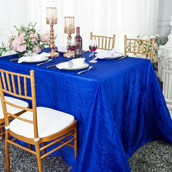Wedding Linens Inc. 90"x156" Rectangular Seamless Crushed Crinkle Taffeta Crinkle Tablecloth - Royal Blue