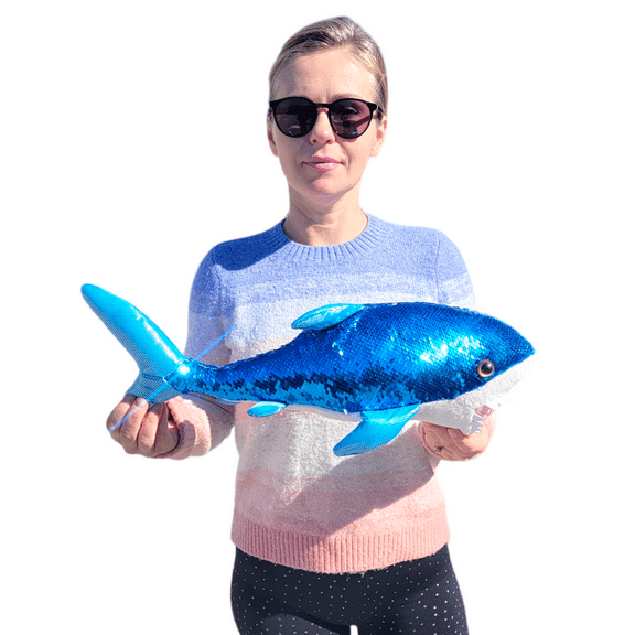 Reversible Blue to Silver  Mermaid Sequin Great White Shark 20" Plush