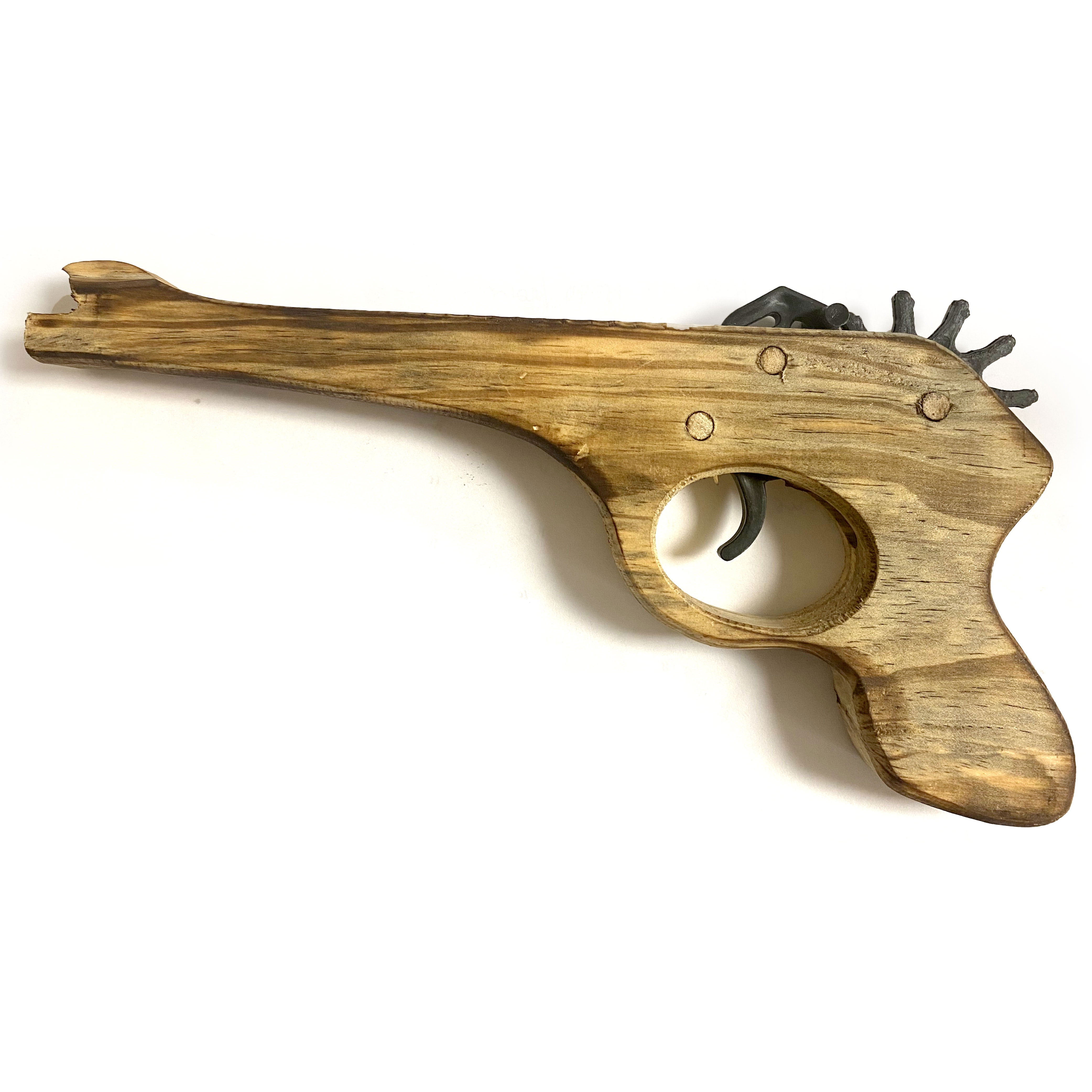 8.5" HANDCRAFTED COWBOY PISTOL  WOODEN RUBBER BAND SHOOTING TOY GUN STOCKING KID 