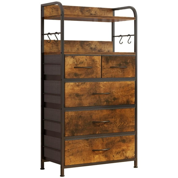 Bingirl Dresser for Bedroom with 5 Drawers, Dressers & Chests of Drawers for Hallway, Entryway, Storage Organizer Unit with Fabric, Sturdy Metal Frame, Wood Tabletop