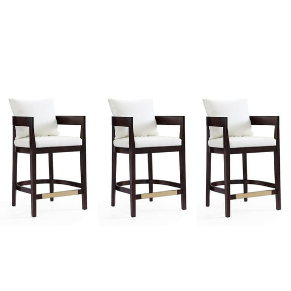 Manhattan Comfort Ritz 26.5" Faux Leather Counter Stool in Ivory (Set of 3)
