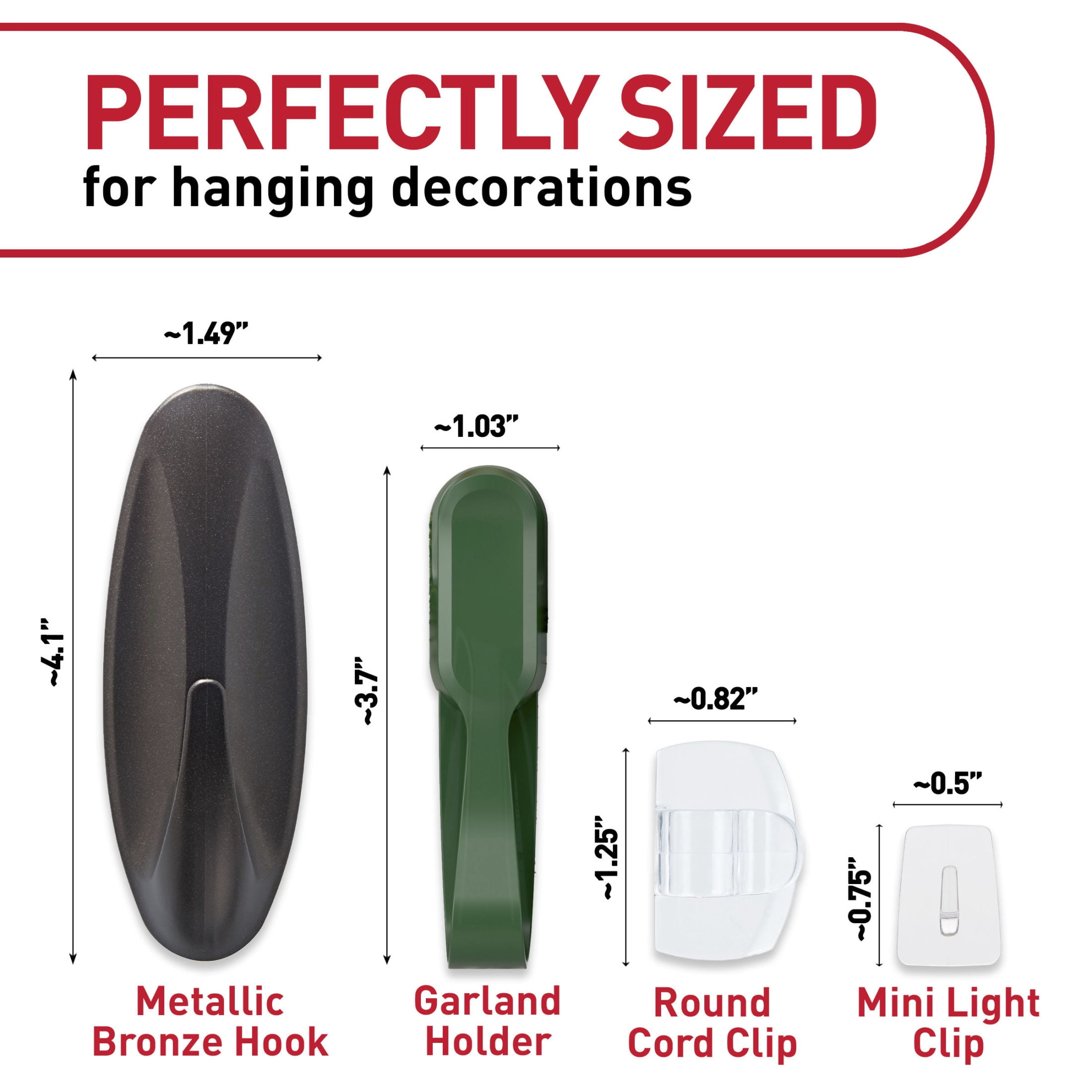 Command Holiday Decorating Kit, Indoor & Outdoor Use, Holds up to 5 lb., Hang up to 92 ft. of Lights and 4 Decorations