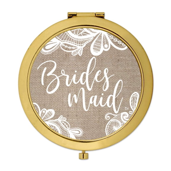 Koyal Wholesale Compact Mirror Bridesmaid Wedding Gift, Gold, Burlap Lace, 1-Pack