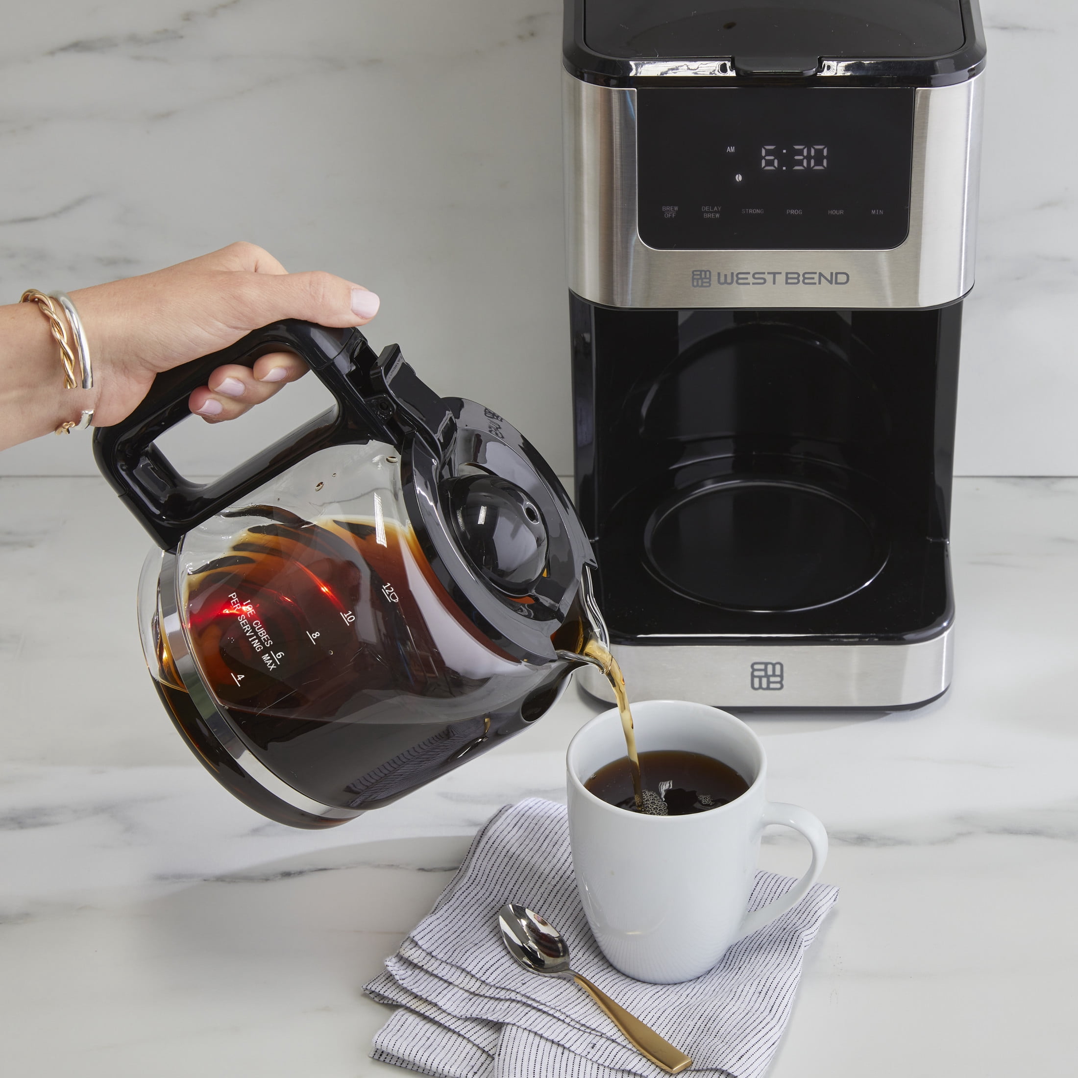 West Bend 12 Cup Hot & Iced Coffee Maker, in Stainless Steel (CMWB12BK13)