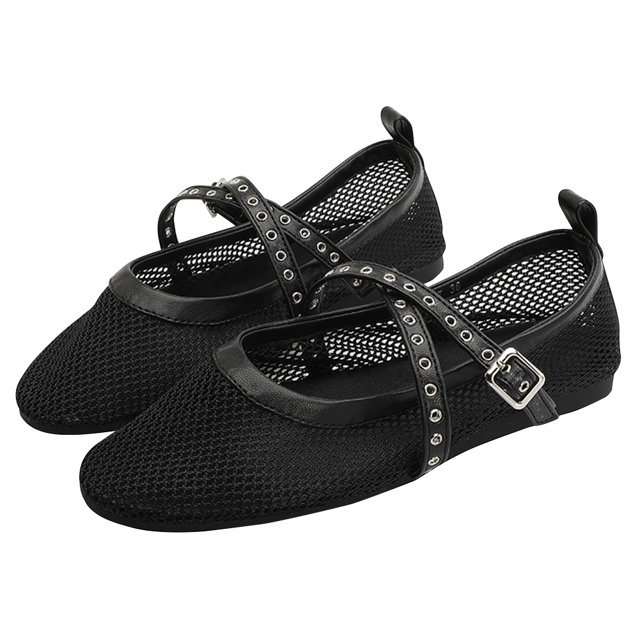 Mary Jane Flats - Bailarinas malla para mujer transpirables con correa cruzada el y la oficina