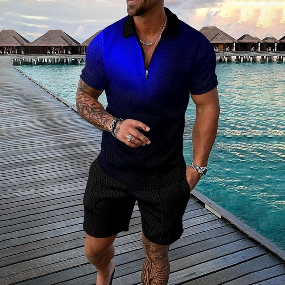 Vedolay Short Sets For Men Casual Summer Summer Outfits for Men Stylish Printed Tracksuits Sport Summer Short Sleeve and Shorts Set for Men,Black XXL