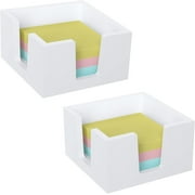Acrylic Sticky Note Holder, Self-Stick Note Pad Holder W/O Pads - Note Dispenser Memo Pad Holder Desk Organizer for School Office Home (3''x3'' White - 2 Pack)