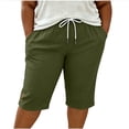 thumbnail image 5 of VBVC Women's Plus Size Cotton Linen Capri Pants , Side Button Summer Shorts For Women , Ladies' Drawstring Lounge Pants with Pockets, Army Green , L-5XL, 5 of 7
