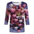 thumbnail image 5 of Qertyioot Chemise Ample à Manches 3/4 pour Femmes T-shirts Imprimés Mode Saint-Valentin Col Rond Hauts Décontractés, 5 of 5