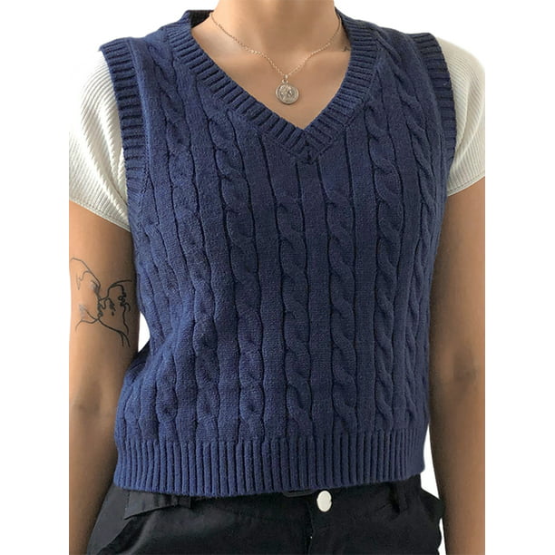 Listenwind Women Sleeveless Sweaters Vest Tank Knitted Crop Tops Outerwear  Navy Blue - Walmart.com