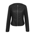 thumbnail image 6 of Women Jacket PU Leather Solid Zipper Coat Winter Warm Retro Lapel Outwear, 6 of 6