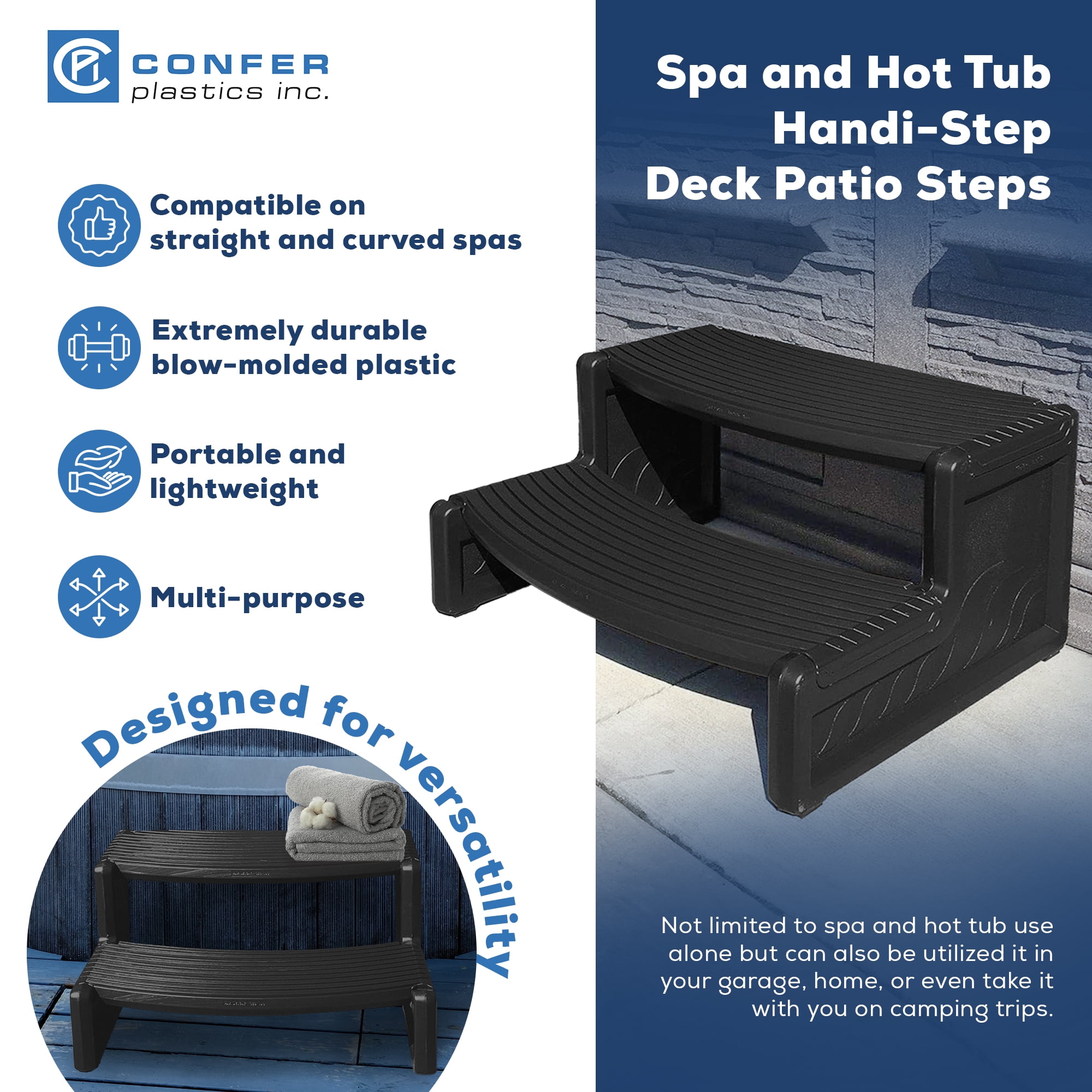 Confer Plastics Handi-Step Hot Tub Stairs for Straight & Curved Spas, Black
