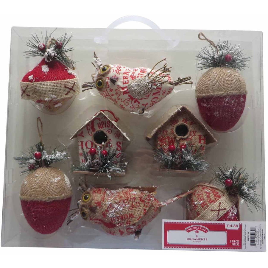 Holiday Time Christmas Ornaments 8Piece Hand Made Ornament Set