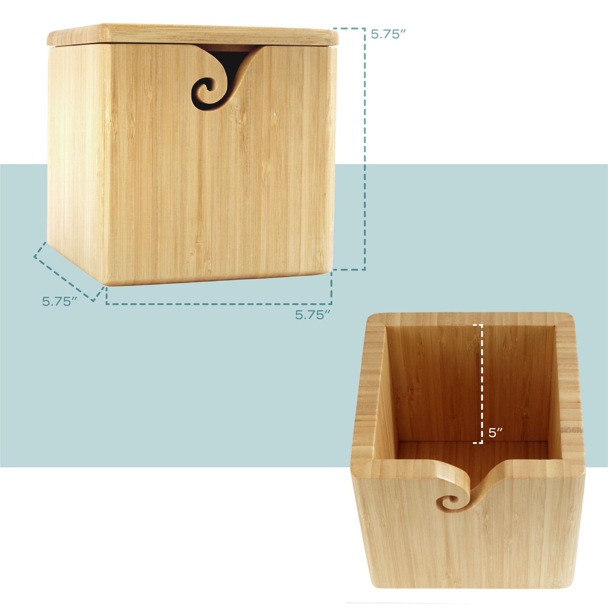 BambooMN Brand - Bamboo Yarn Bowl with Removable Lid -Yarn Holder for Knitting and Crochet - Natural Box