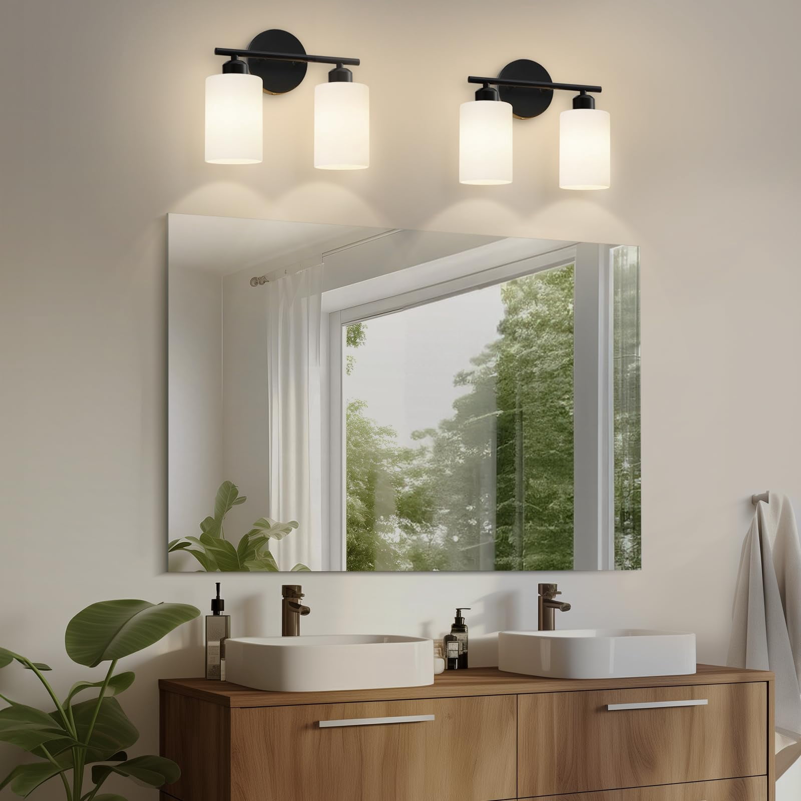 2-light Bathroom Light Fixtures  Black Modern Vanity Lights With Milky White Frosted Glass Shades Wall Sconce For Bedroom Living Room And Hallway 2-pack