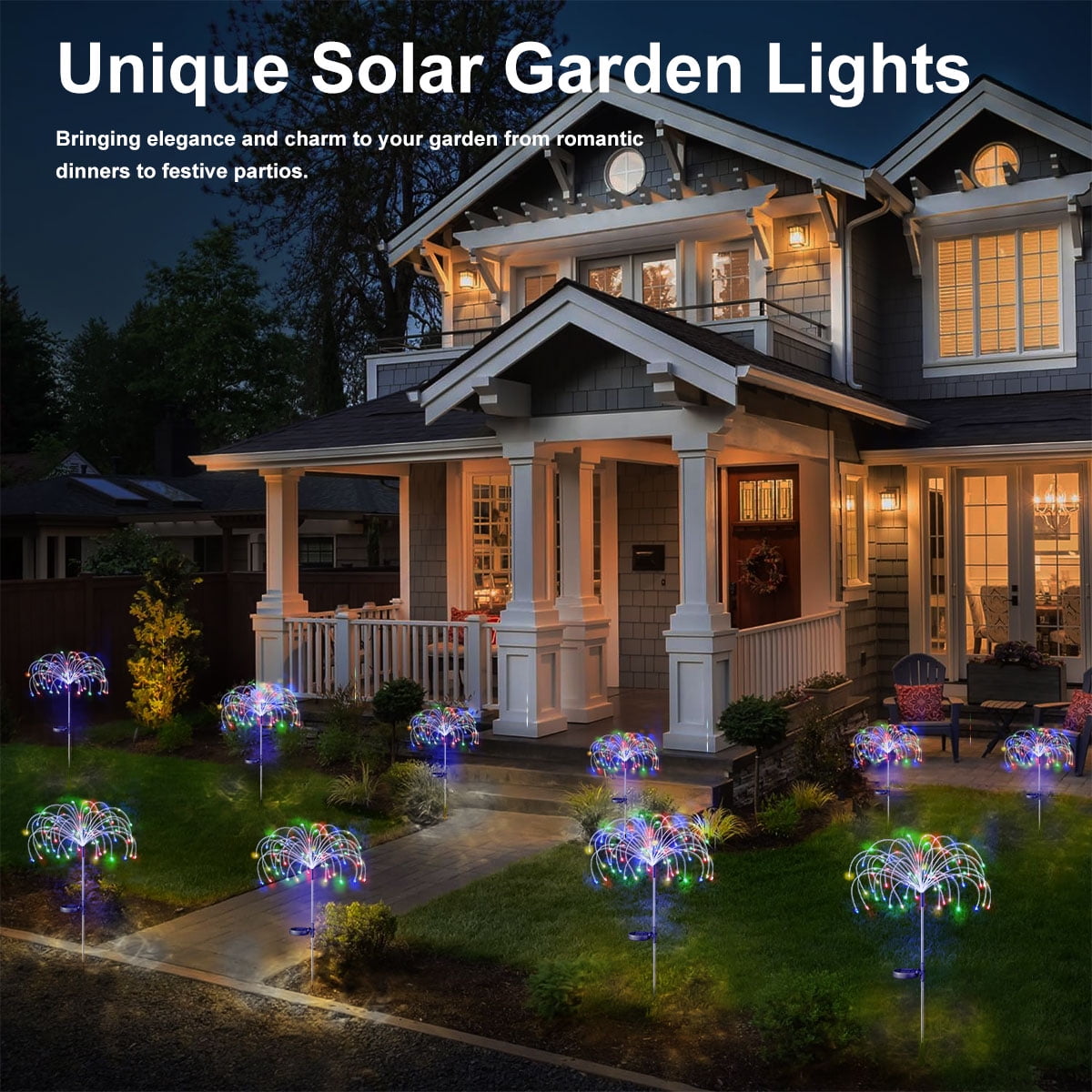 Rirool 4 Pack Solar Firework Lights, 120 LED Outdoor Garden Lights, Waterproof IP65 Pathway Yard Decor, DIY Copper Wire, Auto On/Off, Multicolor