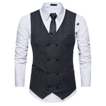 SWSMCLT Men's Fitted Sleeveless Suit Vest Double Breasted Waistcoat Cotton Business Formal Top White 36