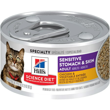 (24 Pack) Hill's Science Diet Sensitive Stomach & Skin Chicken & Vegetable Entree Wet Cat Food, 2.9 oz. (Best Wet Cat Food For Sensitive Stomach)