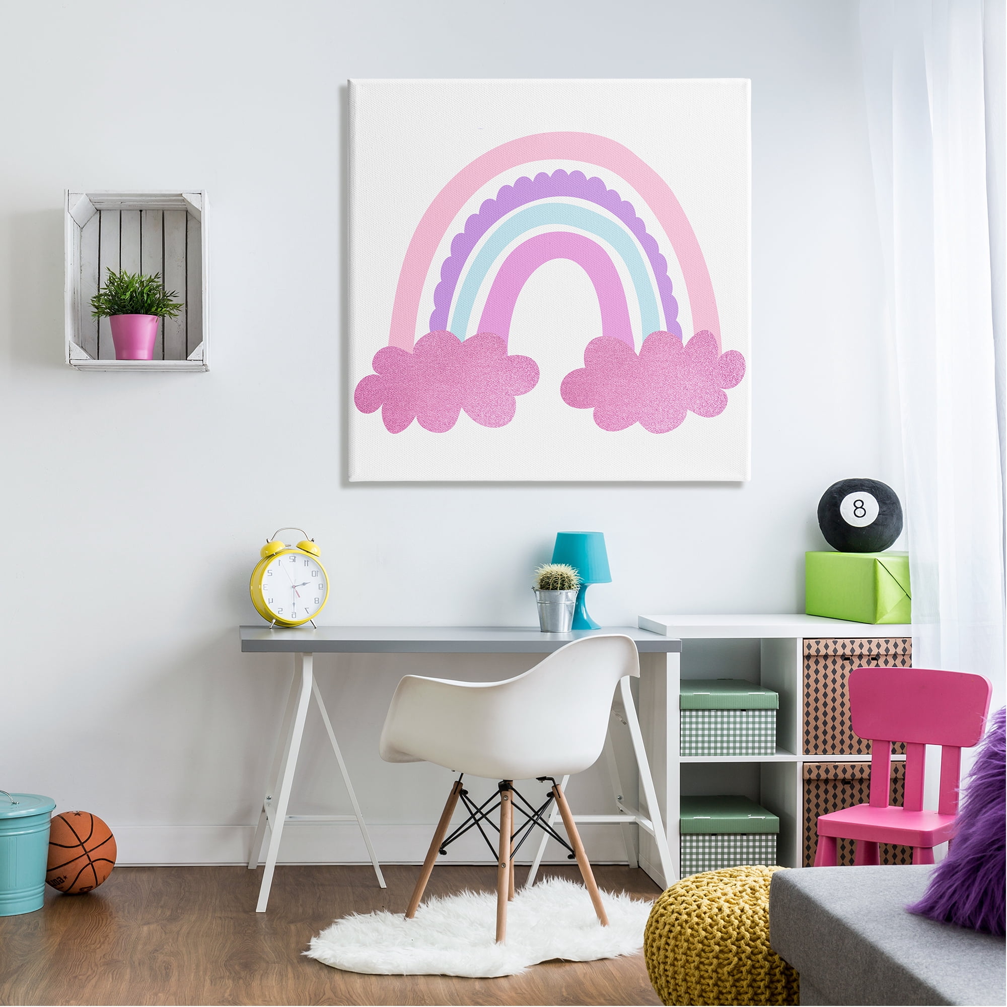 Stupell Industries Pink Rainbow & Clouds Landscape Painting Gallery Wrapped Canvas Art Print Wall Art, 36 x 36